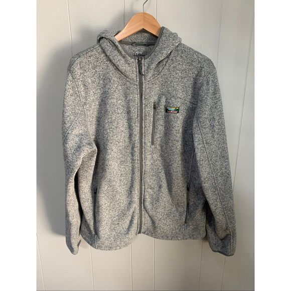 L.L.Bean Men's Gray Sweater Fleece Full-Zip Hooded Jacket Slightly Fitted L Reg - Picture 1 of 5